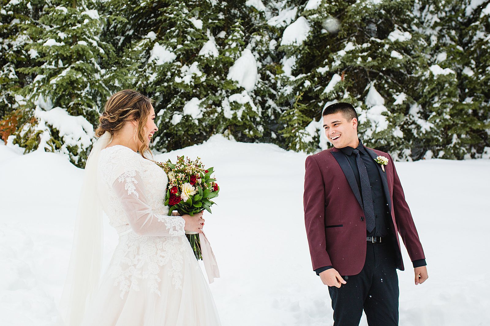 Big Cottonwood Canyon Bridals | First Look | Winter Bridals