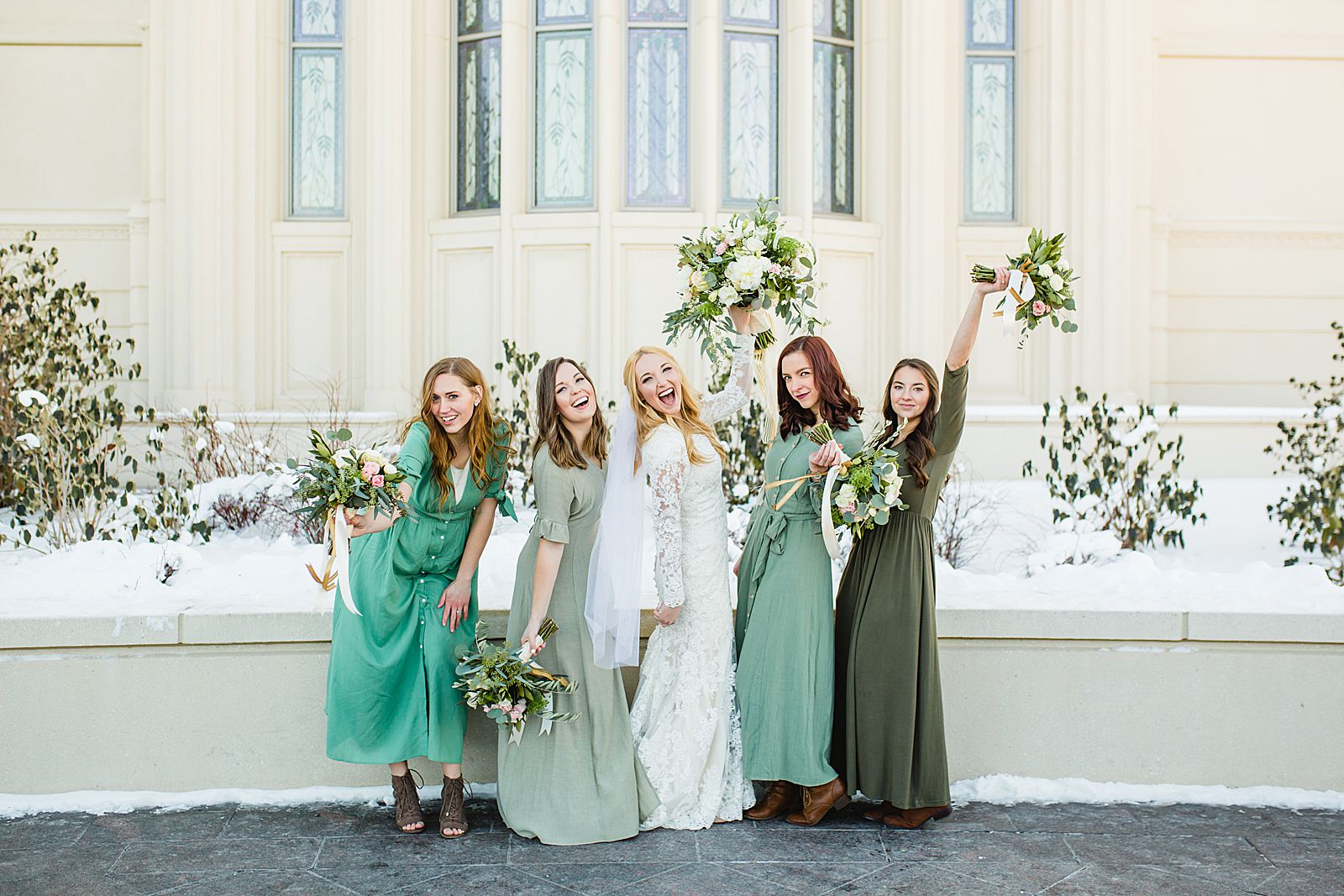 Payson Temple Winter Wedding | Bridesmaids 