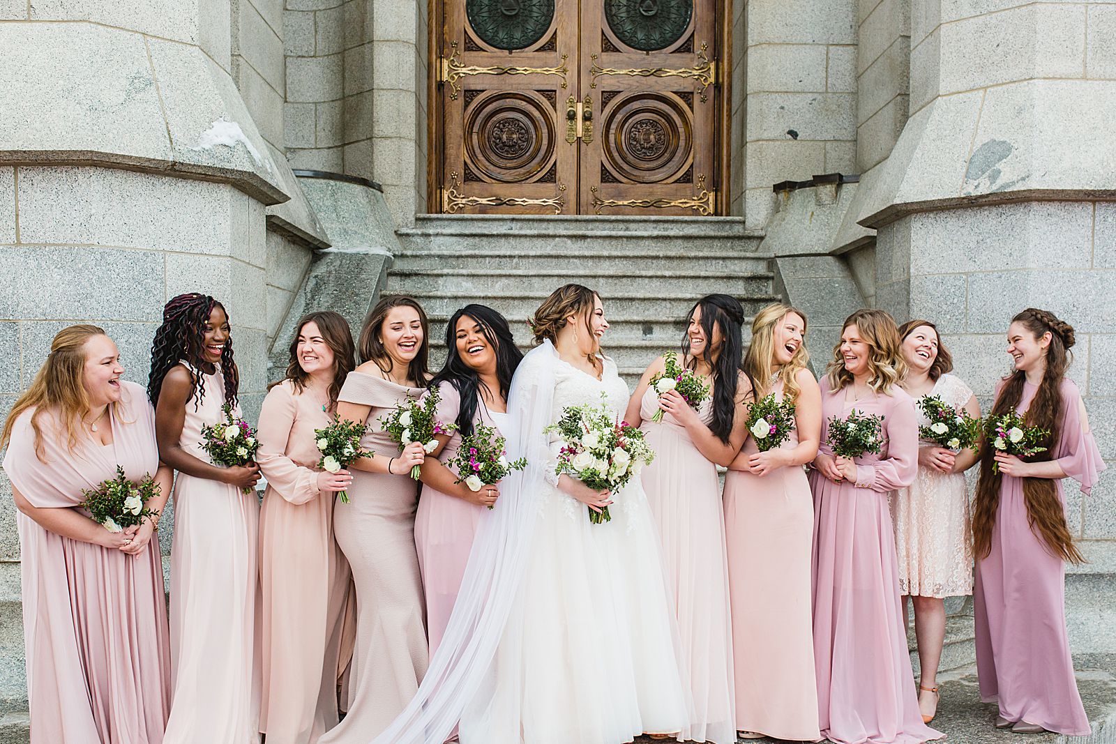 Salt Lake Temple Winter Wedding | Bridesmaids 