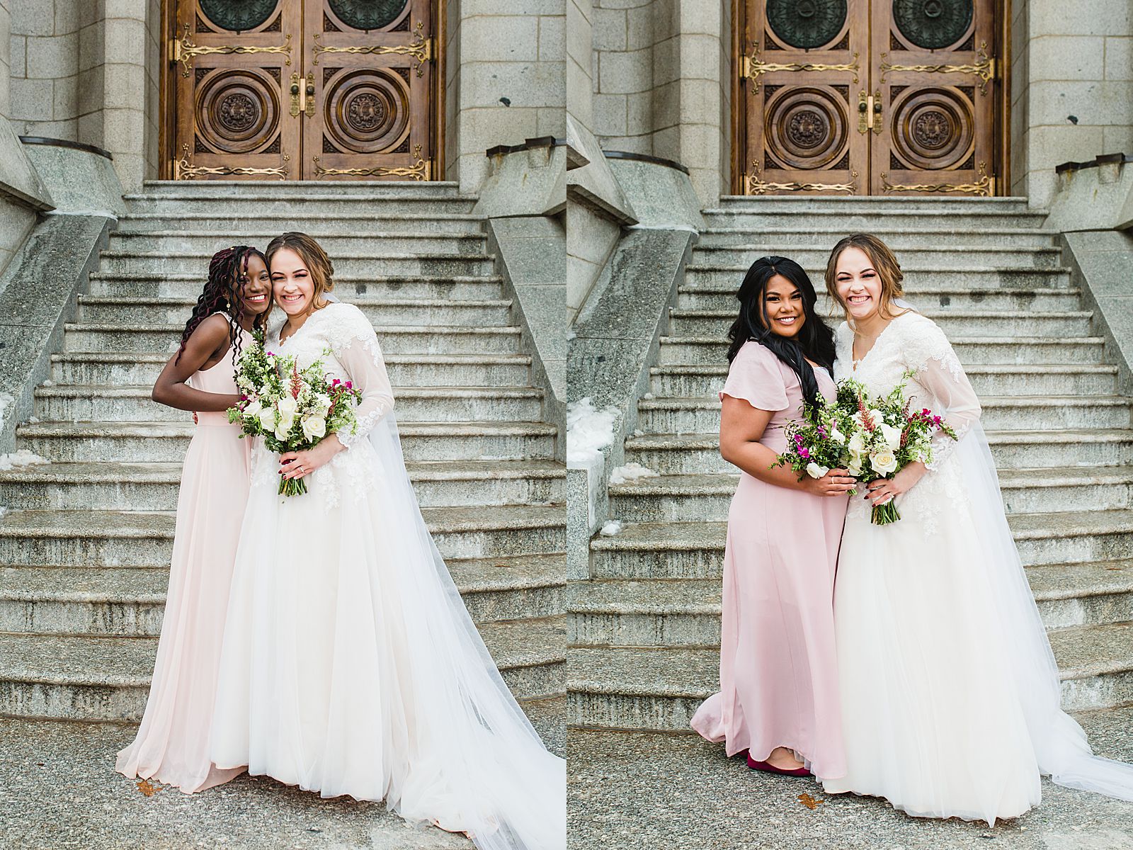 Salt Lake Temple Winter Wedding | Bridesmaids 