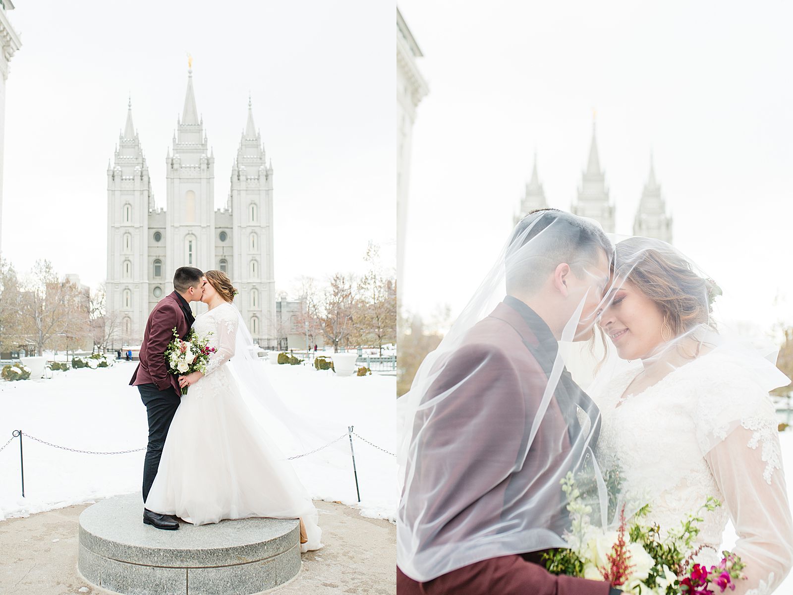 Salt Lake Temple Winter Wedding